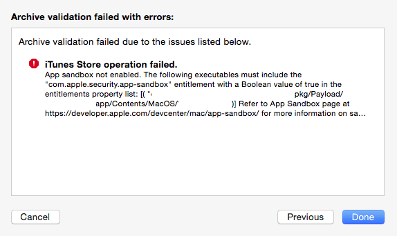 iTunes store operation failed app sandbox not enabled